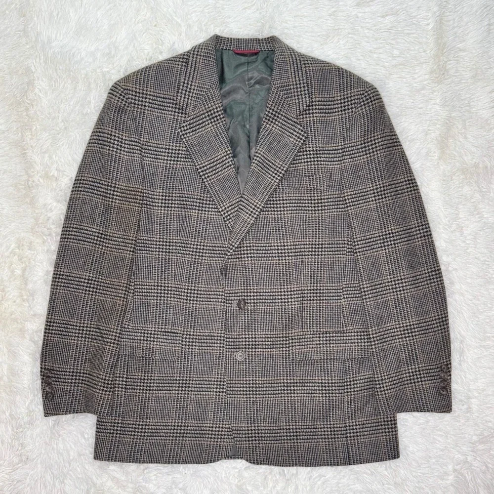 Vintage Hart Schaffner Marx Men's Glen Plaid Wool Sport Coat 42L Union Made